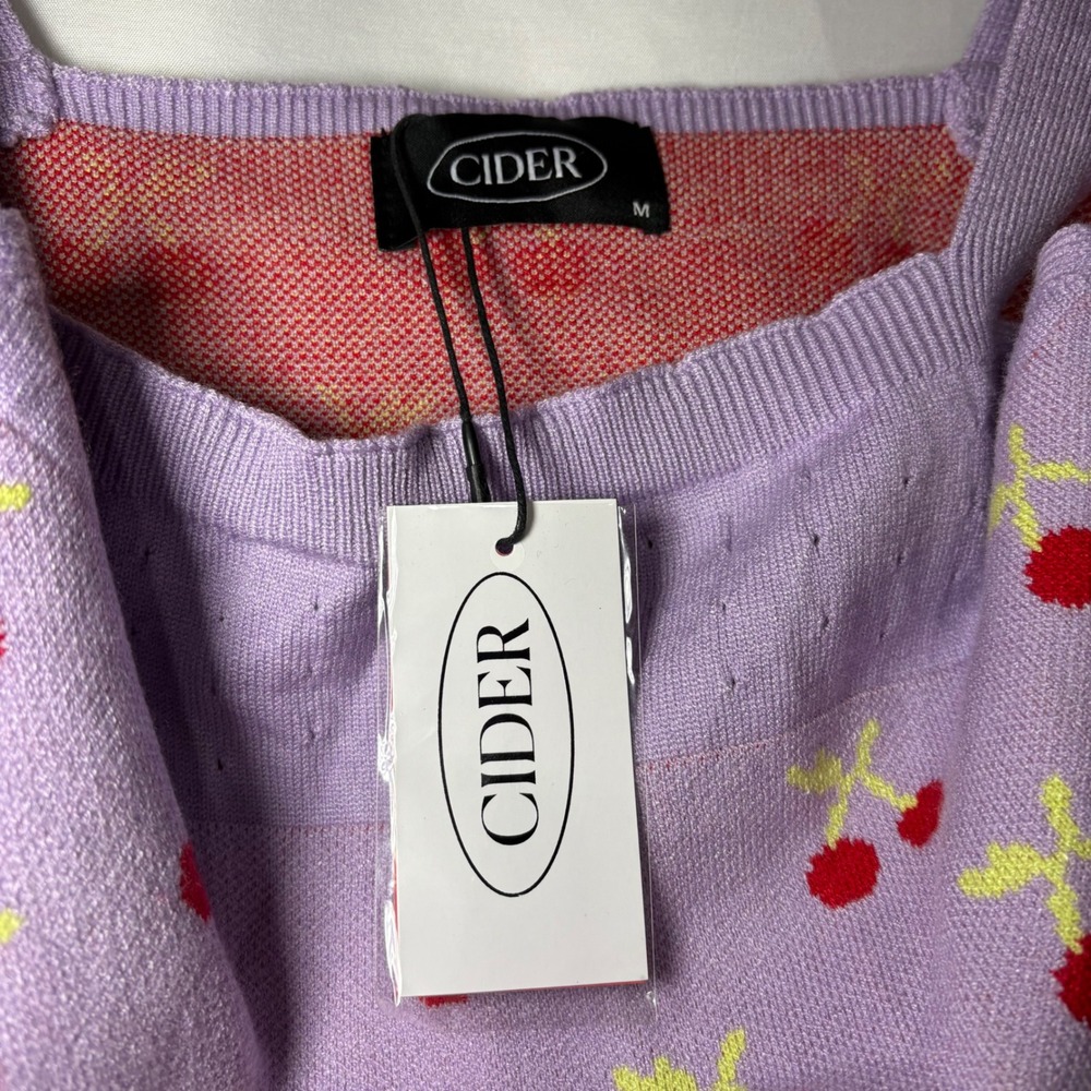 Cider Womens Purple Cherry Knit Crop Tank Top Scalloped Hem Size M NWT‎ - Picture 6 of 10